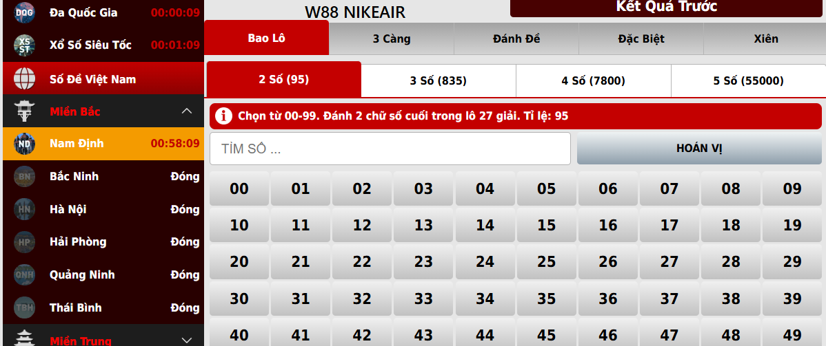 Chọn bạch thủ lô W88